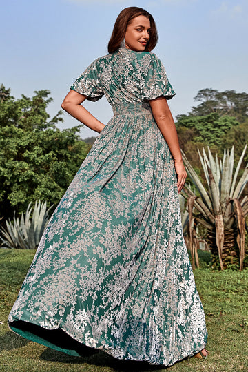 Línea A Cuello en V Verde Vestido de Fiesta Talla Grande